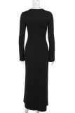 Elegant Solid Color Slit O Neck Wrapped Skirt Dresses