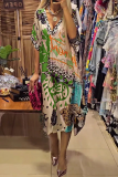 Casual Street Letters Leopard Irregular V Neck A Line Short Sleeve Dress