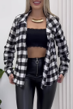 Casual Plaid Patchwork Contrast Turndown Collar Tops