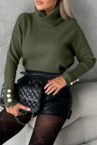 Casual Solid Color Pearls Decor Weave Turtleneck Tops