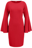 Casual Daily Solid Color Ruffle Slit O Neck Wrapped Skirt Dresses