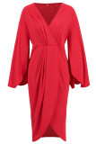 Elegant Solid Color Slit Ruched Irregular V Neck Waist Skirt Dresses