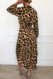 Sexy Leopard Lace Up Irregular V Neck A Line Dresses