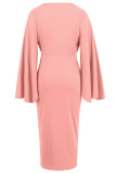 Elegant Solid Color Slit Ruched Irregular V Neck Waist Skirt Dresses