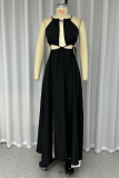 Sexy Solid Color Hollow Out Slit Strap Design Sling Dresses