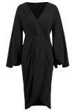 Elegant Solid Color Slit Ruched Irregular V Neck Waist Skirt Dresses