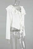 Daily Elegant Solid Color Lace Up Ruffle Fur Ball Lotus Leaf Collar Tops