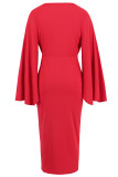 Elegant Solid Color Slit Ruched Irregular V Neck Waist Skirt Dresses
