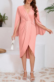 Elegant Solid Color Slit Ruched Irregular V Neck Waist Skirt Dresses