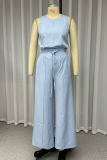 Casual Daily Solid Color Lace Up O Neck Sleeveless Two Pieces