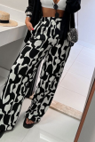 Casual Geometric Print Pocket Loose High Waist Full Print Bottoms