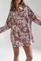 Casual Street Plaid Distressed Buttons Contrast Turndown Collar Tops