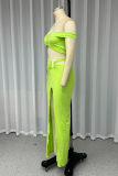 Sexy Solid Color Slit Irregular Off Shoulder Short Sleeve Two Pieces
