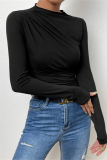 Casual Daily Solid Color Ruched Half A Turtleneck Tops