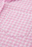 Casual Street Plaid Buttons Contrast Turndown Collar Long Sleeve Two Pieces