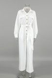 Casual Street Solid Color Lace Up Buttons Turndown Collar Loose Jumpsuits