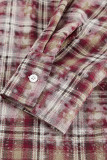 Casual Street Plaid Distressed Buttons Contrast Turndown Collar Tops