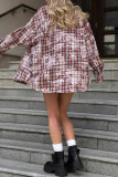 Casual Street Plaid Distressed Buttons Contrast Turndown Collar Tops