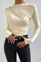 Casual Daily Solid Color Ruched Half A Turtleneck Tops