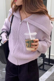 Casual Solid Color Zipper Turndown Collar Tops