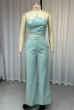 Casual Solid Color Ruched Irregular Strapless Sleeveless Two Pieces