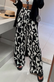 Casual Geometric Print Pocket Loose High Waist Full Print Bottoms