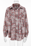 Casual Street Plaid Distressed Buttons Contrast Turndown Collar Tops