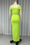 Sexy Solid Color Slit Irregular Off Shoulder Short Sleeve Two Pieces