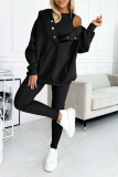 Casual Solid Color Buttons Texture Hooded Long Sleeve Three Pieces