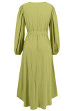 Daily Elegant Solid Color Lace Up O Neck A Line Dresses