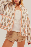 Casual Flowers Pocket Patchwork Contrast Mandarin Collar Outerwear