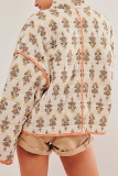 Casual Flowers Pocket Patchwork Contrast Mandarin Collar Outerwear