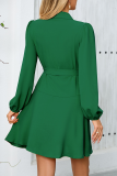 Daily Elegant Solid Color Lace Up Ruffle V Neck Irregular Dresses