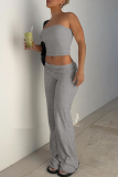 Sexy Street Solid Color Strapless Sleeveless Two Pieces