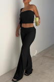 Sexy Street Solid Color Strapless Sleeveless Two Pieces
