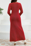 Prom Elegant Solid Color Ruched Sequined O Neck A Line Dresses
