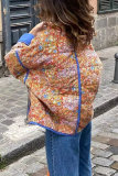 Casual Flowers Pocket Patchwork Contrast Mandarin Collar Outerwear