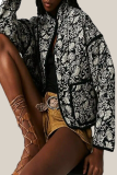 Casual Flowers Pocket Patchwork Contrast Mandarin Collar Outerwear