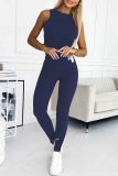 Casual Solid Color O Neck Sleeveless Two Pieces