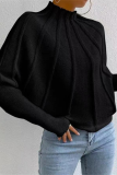 Casual Daily Solid Color Patchwork Weave Half A Turtleneck Tops