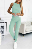 Casual Solid Color O Neck Sleeveless Two Pieces