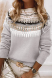 Casual Daily Geometric Stripe Contrast O Neck Tops