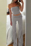 Sexy Street Solid Color Strapless Sleeveless Two Pieces