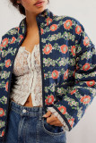 Casual Flowers Pocket Patchwork Contrast Mandarin Collar Outerwear