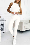 Casual Solid Color O Neck Sleeveless Two Pieces