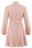 Daily Elegant Solid Color Lace Up Ruffle V Neck Irregular Dresses