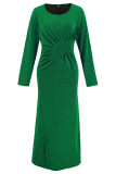 Prom Elegant Solid Color Ruched Sequined O Neck A Line Dresses