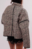 Casual Flowers Pocket Patchwork Contrast Mandarin Collar Outerwear