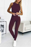 Casual Solid Color O Neck Sleeveless Two Pieces
