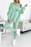 Casual Solid Color Buttons Texture Hooded Long Sleeve Three Pieces